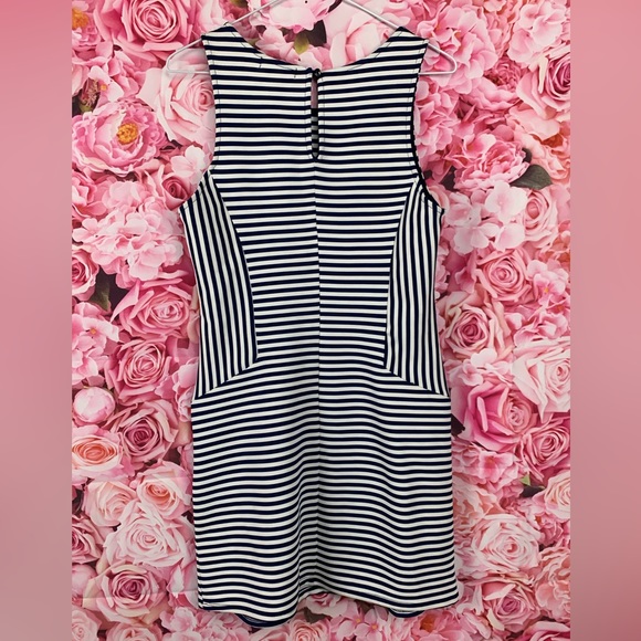 MONTEAU ⚓️navy blue and white striped midi sleeveless dress nautical - Picture 4 of 13